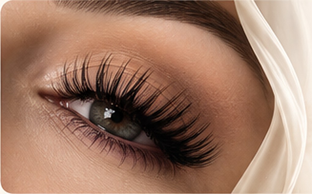 A closed eye with volume lash extensions.
